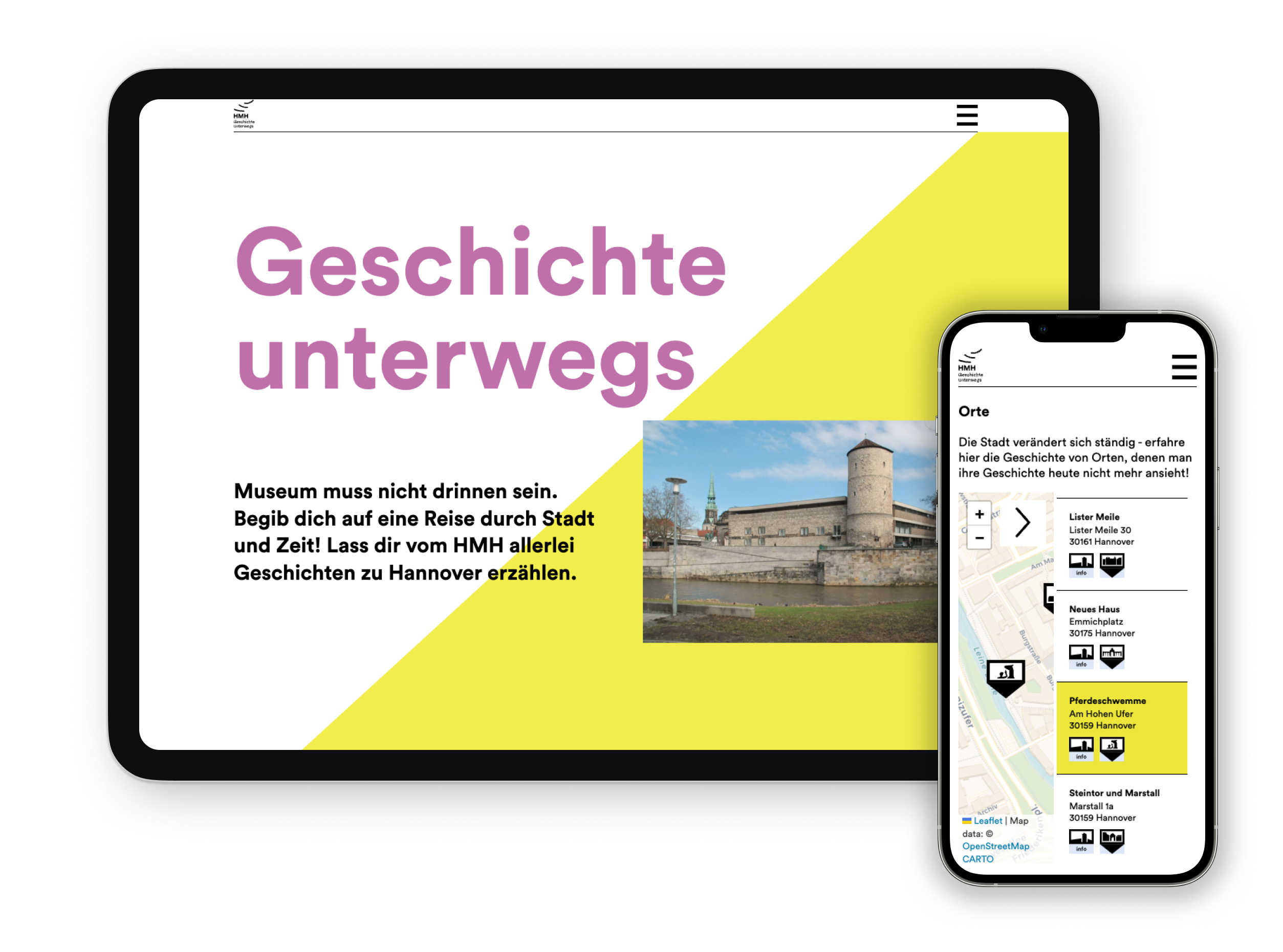 Mockup der Geschichte unterwegs App