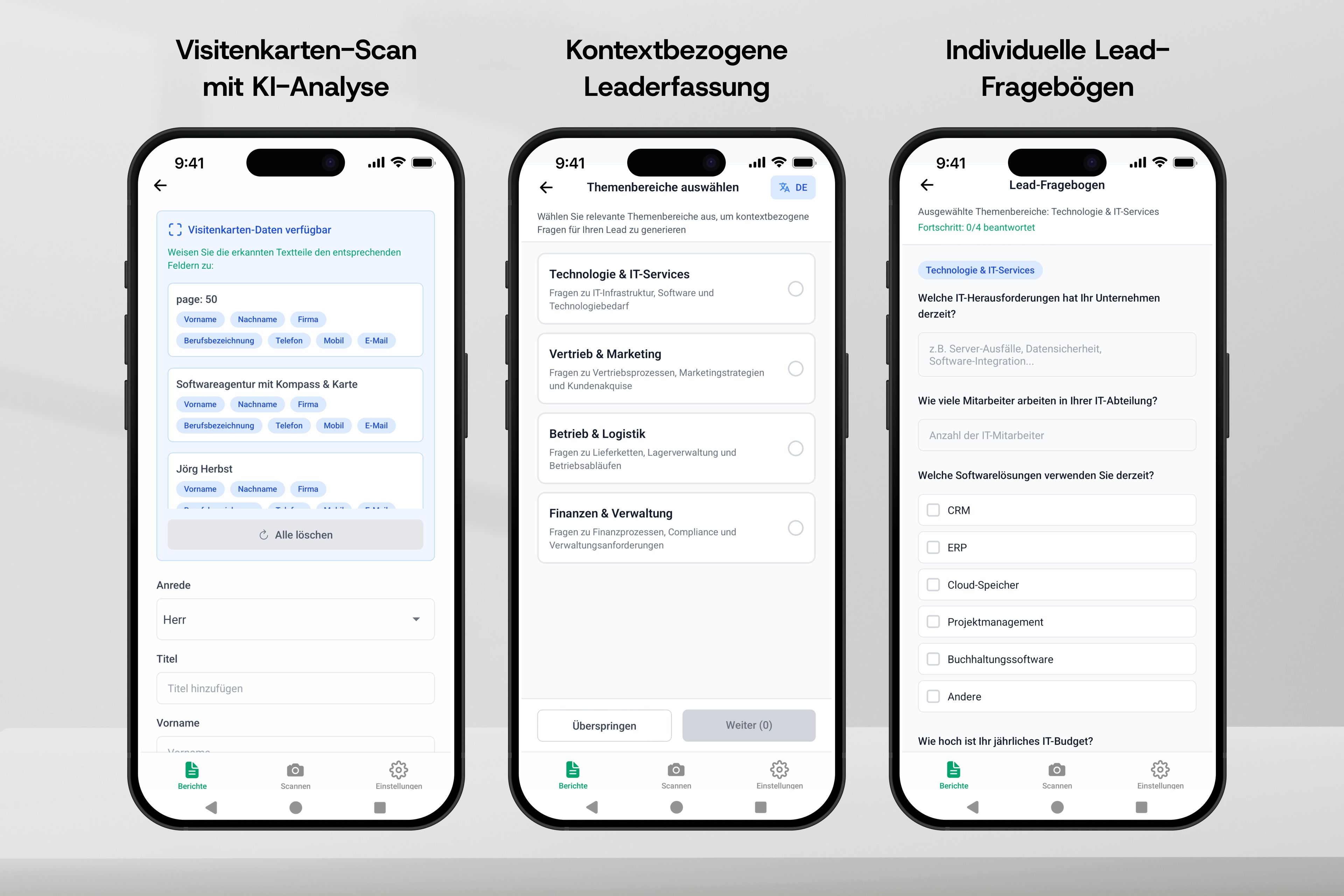 Der Lead-O-Mat Workflow mit Visitenkartenscan, Leaderfassung und Lead Fragebögen